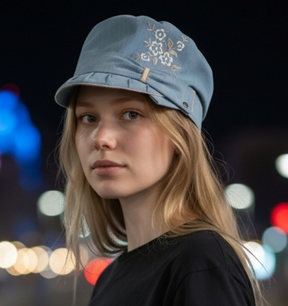 Vintage Embroidered Light Blue Cadet Cap - Women's Blue Hat 1100